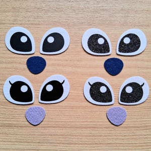 3 Pairs Felt Alien Eyes - Matte OR Glitter, Noses Optional, Lash or No Lash, Sleepy, Crochet Kawaii Amigurumi Felt Eyes