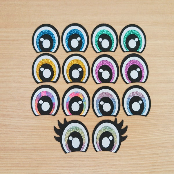 3 Pairs, Lash or No Lash, Glitter Felt Eyes, Choice of Color, Kawaii Amigurumi Eyes, Rainbow Felt Eyes, 38mm Eyes, 3/4 inch, 25mm Eyes