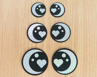 5 Pairs Felt Lash/No Lash, Size Variety, White/Silver Rainbow Shimmer Heart Felt Eyes, Simple Kawaii Amigurumi Glitter Felt Eyes