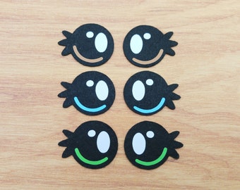 6 Pairs Felt Lashes or No Lashes, Neutral Felt Eyes, Kawaii Eyes, Amigurumi Eyes, Felt Eyes, Brown, Green, Blue, Felt Craft Pieces