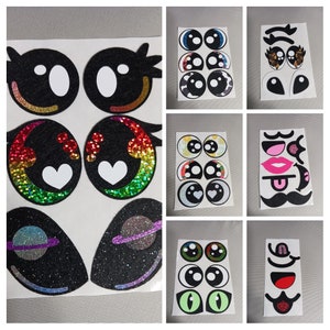 May include: A set of ten colourful felt eye and mouth patches. The patches are designed for crafts and are perfect for creating unique characters. The set includes a variety of colours and designs, including rainbow glitter, hearts, and stars.