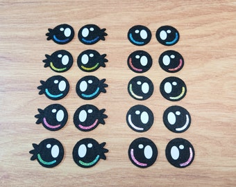 5 Pairs Felt Ombre Rainbow Felt Eyes, Lashes or No Lashes, Kawaii Eyes, Amigurumi Eyes, Glitter Rainbow Felt Eyes, Craft Felt Pieces