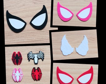 3 Pairs Felt Hero Eyes with Chest Patch Mean Mouth - Crochet Kawaii Amigurumi Felt Eyes, Hero Character Felt Eyes, Bug Felt Eyes