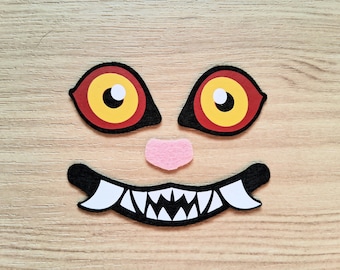 Silly Tiger Cat Face - 3 Full Face Sets - Felt Eyes and Felt Mouth - Multiple Sizes, Amigurumi Felt for Plushies, Felt Amigurumi Supplies