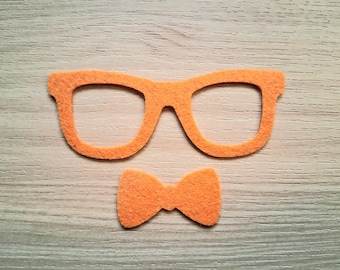 3 Pack Felt Glasses and Bowtie - Pick Your Color, Felt Eye Glasses, Felt Orange Glasses, Felt Glasses, Felt Amigurumi Supplies