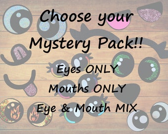 Felt Eye and Mouth Mystery Packs, Kawaii Eyes, Amigurumi Eyes, Glitter Rainbow Felt Eyes, Circle Eyes, Multiple Sizes, 25mm, 1 inch, 19mm