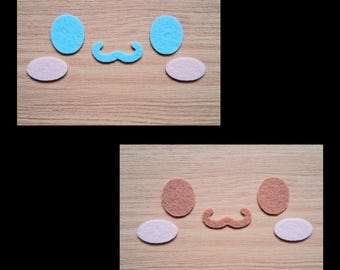 3 Sets Faces, Choice of color, Felt Cheek Eye and Mouth Face Set, Felt Eyes, Kawaii Amigurumi Eyes for plushie, Felt Craft Pieces
