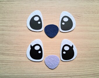 3 Pairs Felt Alien Eyes - Matte OR Glitter, Noses Optional, Crochet Kawaii Amigurumi Felt Eyes, Craft Felt Pieces