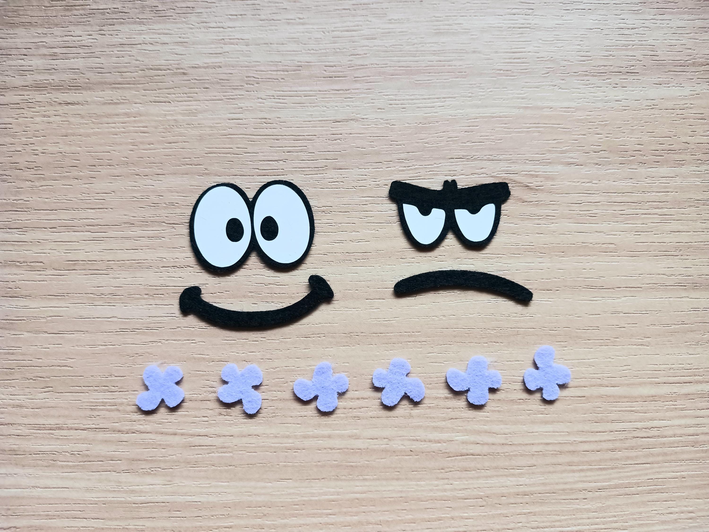 Star Friend 3 Face Sets (Choice of Happy OR Mad), Felt Eyes and Felt Mouth, Multiple Sizes, Amigurumi Felt for Plushies Supplies