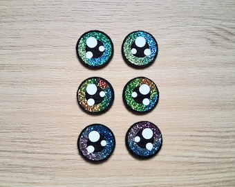 3 Pairs - .75" (19mm) Multicolor Glitter Felt Eyes, Kawaii Eyes, Amigurumi Eyes, Glitter Felt Plushie Eyes