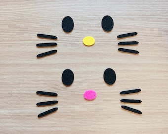 3 Sets Whisker Faces, Pink or Yellow Nose, Felt Whisker and Face Set, Felt Eyes, Kawaii Eyes, Amigurumi Eyes, Multiple Sizes,