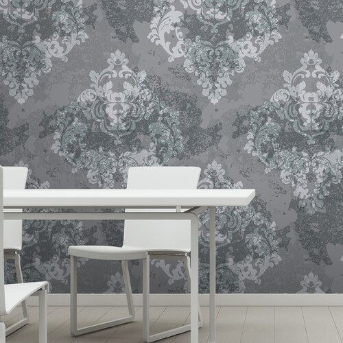 Dark Gray Damask Wall Mural Grunge Peel and Stick Wallpaper Etsy