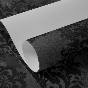 Dark Grunge Damask Wallpaper, Black and White Removable Wall Décor, Peel and Stick, Self-Adhesive Fabric Floral Mural image 5