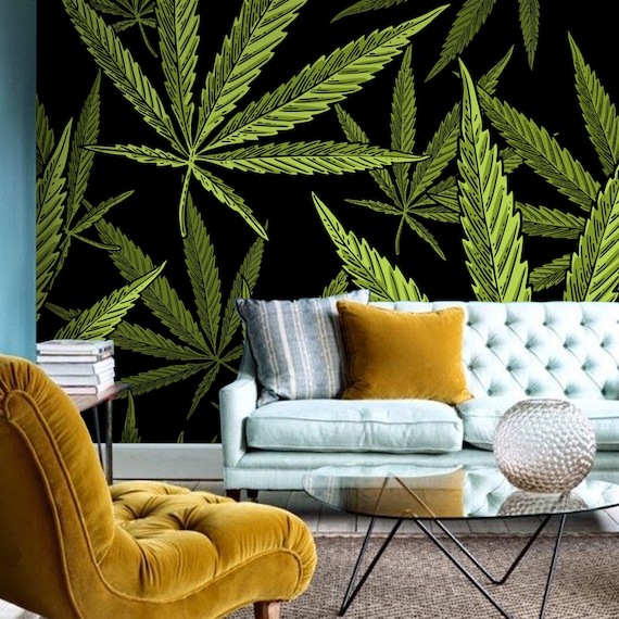 Dark Weed Leaves Wallpaper Peel and Stick Decor Botanical Self Adhesive Wall Mural Exotic Cannabis Removable Decal Marijuana Temporary
