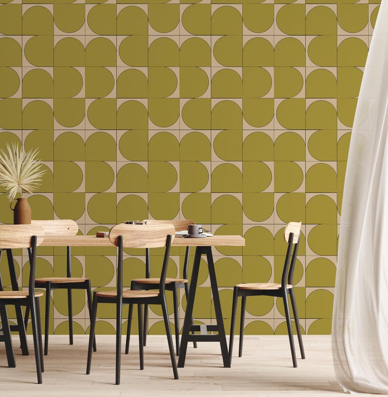 Removable Green Geometric Shapes Wallpaper | 080 - Etsy