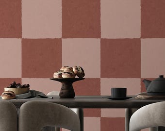 Pink Tiles Wallpaper, Red Checkers Wall Decor | 046