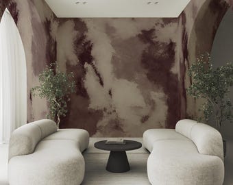 Plum Watercolor Wall Mural, Pastel Beige Removable Wallpaper | 107