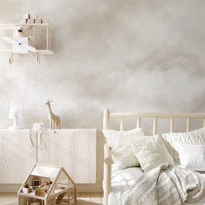 pastel beige clouds wall mural, neutral nursery wallpaper | 027