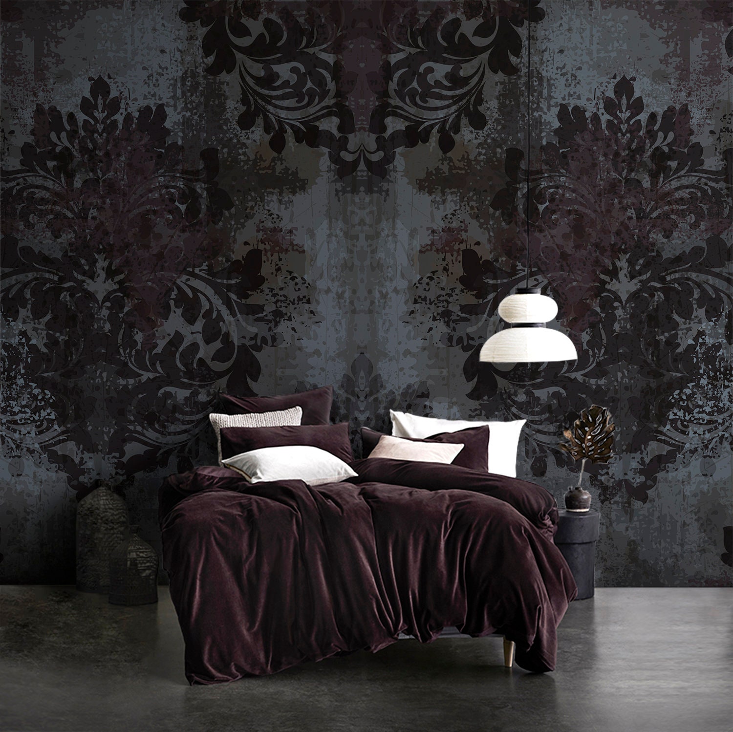 Removable Dark Damask Mural Victorian Wallpaper Self | Etsy Canada