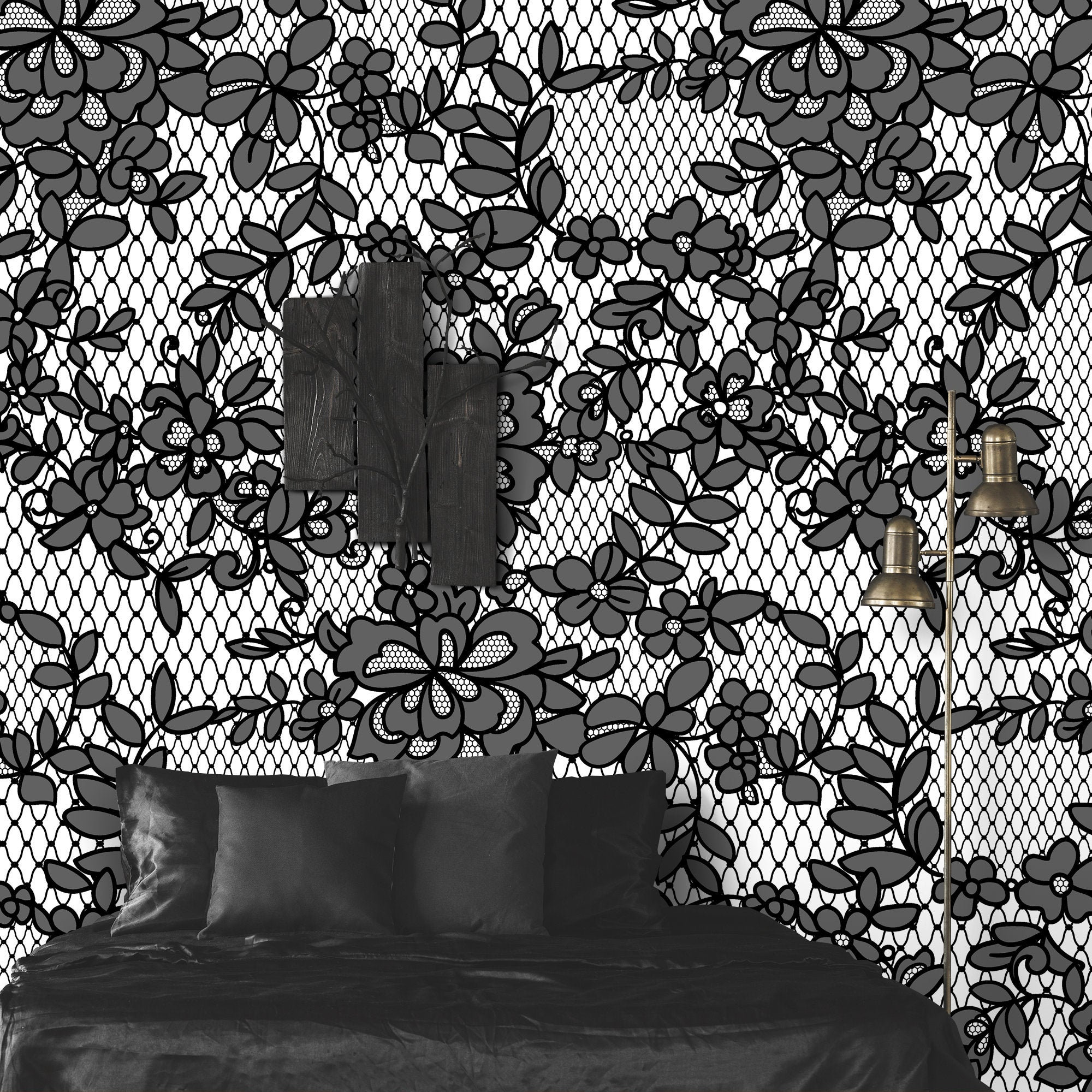 Black and White Floral Wall Mural Roses and Leaves Peel & Etsy