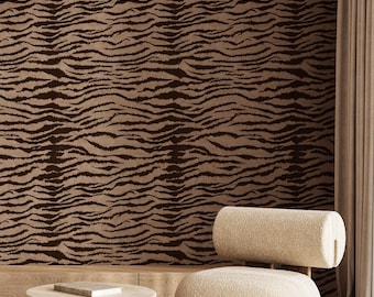 Zebra Pattern Wallpaper, Brown Animal Print Wall Decor | 057