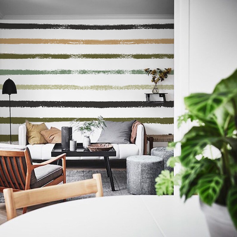 Green Stripes Wall Mural Grunge Lines Peel & Stick Wallpaper | Etsy