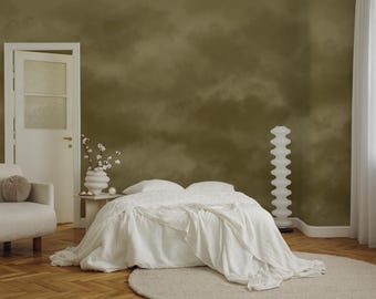 Green Clouds Wall Mural, Moody Nursery Wallpaper | 029
