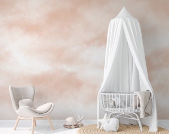 soft pink clouds wallpaper, nursery wall mural | 030