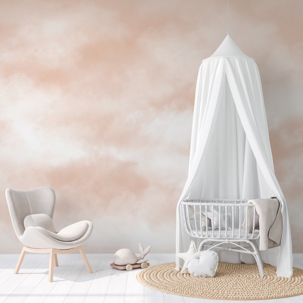 soft pink clouds wallpaper, nursery wall mural | 030