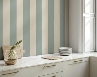 Papel pintado de rayas azules, decoración de pared con líneas atrevidas / 039