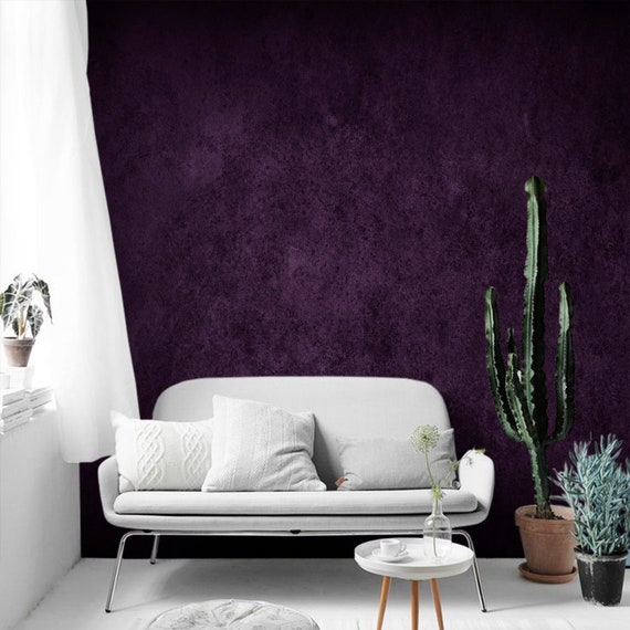 Dark Purple Wall Mural Self Adhesive Grunge Wallpaper Removable Cement Wall Sticker Peel And Stick Wall Decor Beautiful Nursery Decal