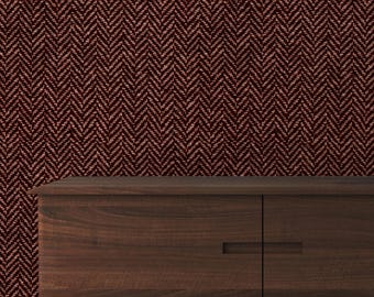 Herringbone Fabric Imitation Wallpaper, Dark Red Texture Print | 098