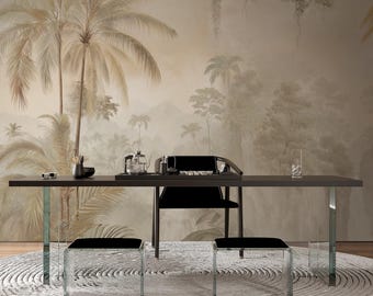 Beige Palm Trees Wall Mural, Vintage Landscape Removable Wallpaper | 111