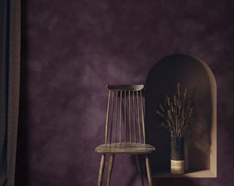 Dark Plum Limewash Texture Wall Mural, Removable Wallpaper | 070