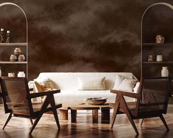 Moody Clouds Wall Mural, Dark Brown Wallpaper | 025