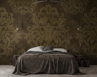 Dark Damask Wall Mural, Luxurious Wallpaper for Bedroom | 026