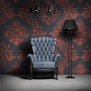 Dark Gothic Damask Mural, Vintage Victorian Wallpaper, Retro Self Adhesive Decor, Floral Peel and Stick Paper