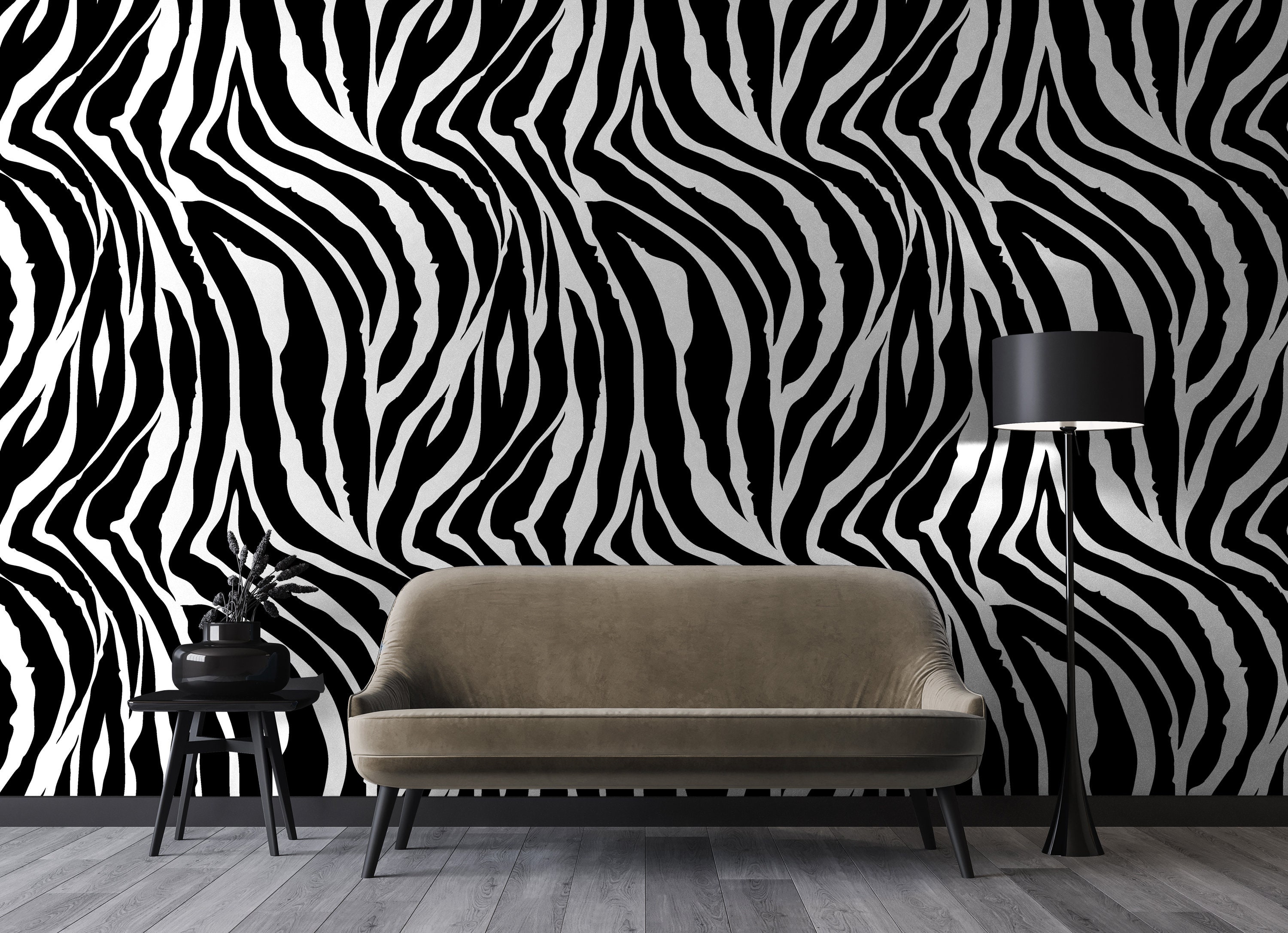 Black an White Zebra Print Wallpaper Removable Peel and Etsy