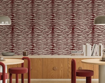 Red Zebra Pattern Wallpaper, Burgundy Animal Print Wall Decor | 117