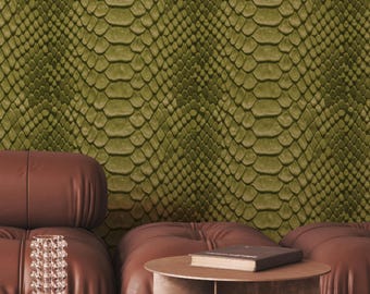 Green Snake Skin Wallpaper, Reptile Print Wallpaper | 106