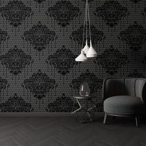 black damask wallpaper, dark gothic wall decor | 013