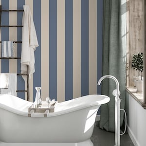 blue lines wallpaper, bold stripes wall decor | 039