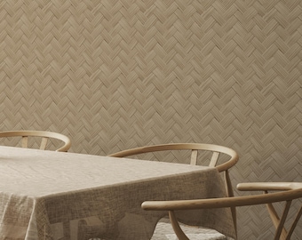 Bamboo Weave Wallpaper, Yellow Brown Woven Texture Print | 092