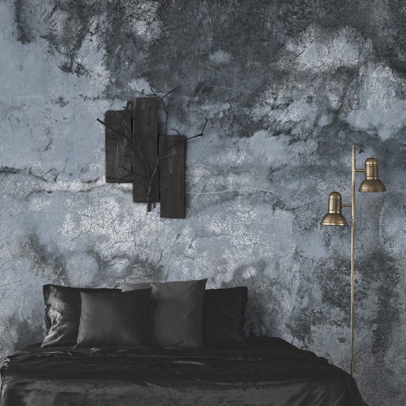 Dark Blue Grunge Wall Mural Peel And Stick Wallpaper Old Etsy
