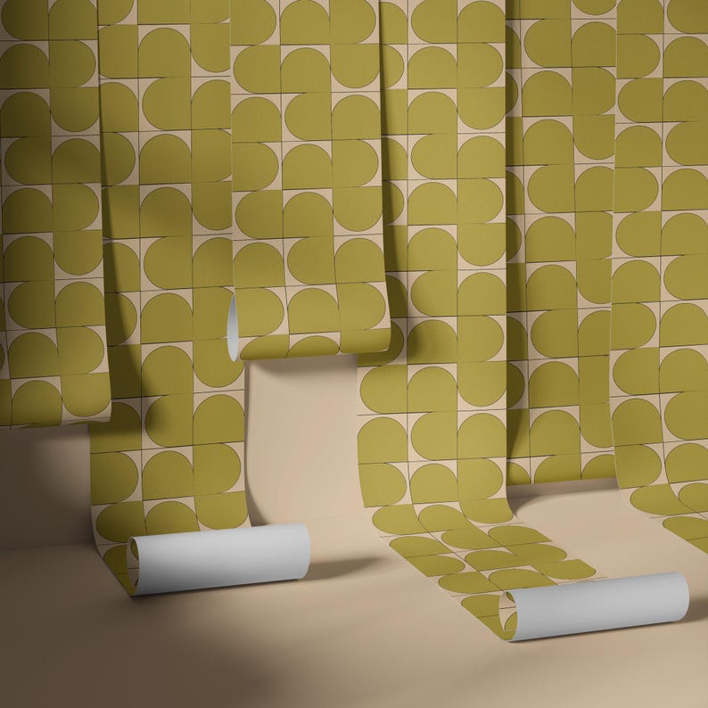 Removable Green Geometric Shapes Wallpaper | 080 - Etsy