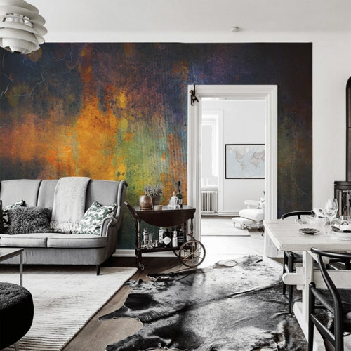 Dark Purple Wall Mural Self Adhesive Grunge Wallpaper Etsy