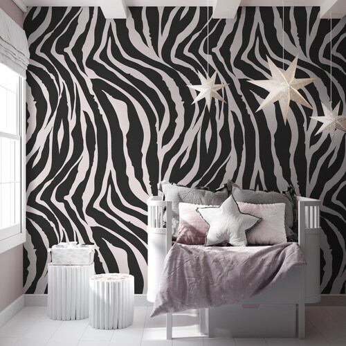 Zebra Print Wallpaper Black Self Adhesive Fabric Etsy