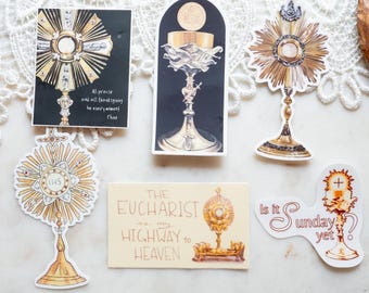 Eucharistie Katholieke Stickerset: Kelk, Monstrans, Latijnse Mis - Waterdicht Vinyl