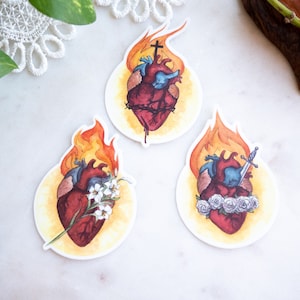 Anatomical Hearts of Jesus, Mary, and Saint Joseph - holy family hearts - Catholic Stickers - loved by doctors and nurses