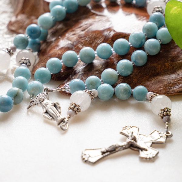 Star of the Sea Rosary - Catholic Gift for men women - beautiful Larimar quartz - flexible wire - First Communion, Confirmation, Baptism